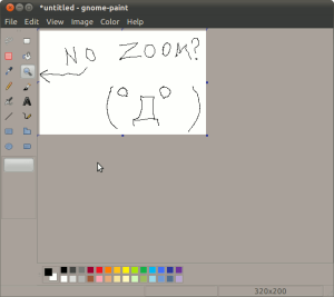 Pantallazo de Gnome Paint mostrando la ausencia de zoom